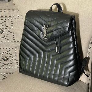 YSL Large Leather Stitched Black Backpack